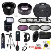 CANON EOS REBEL T3 T3I T5 SL1 COMPLETE PRO HD KIT TRIPOD FLASH LENSES FILTERS