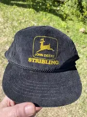 VINTAGE NICE UNWORN STRIBLING JOHN DEERE CORDUROY SNAPBACK TRUCKERS HAT CAP