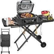 Grill Stand for Ninja Woodfire Grills - OG701, OG850, OG951, Portable Outdoor Grill Table Cart for Blackstone, Ooni, Weber, 51" Large Surface Foldable Grill Table with Paper Towel Holder, 2 Wheels