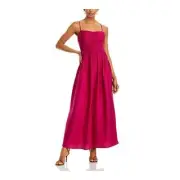 AQUA Crinkle Smocked Maxi Dress Women's S Berry Square Neck Adjustable Strap