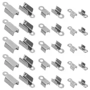 600Pcs Fold Crimp Ends Caps, 3 Size Alloy Over Crimps Cord Ends Tips, Black