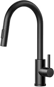 FORIOUS WELS Kitchen Taps, Kitchen Taps Mixer with High Arc Spout Swivels 360° Single Handle Two Spray Function, Matte Black
