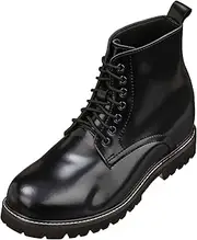 [CALTO] Men's Invisible Height Increasing Elevator Shoes - Leather Round-Toe Lace-up Work Boots - 3.3 Inches Taller