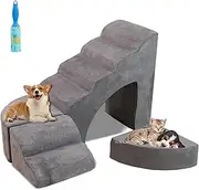 Dog Stairs for Small Dogs - LitaiL 30 inches Foam Pet Stairs for High Beds, Adjustable L Shape Dog Steps for Bedside, 6 Tiers Dog Stairs Foam Dog Ramp for Small Dogs, Older Dogs, Small Animals