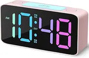 Digital Alarm Clock, RGB Digital Clock with 7 Color NightLight, Portable Alarm Clock Digital, Snooze Time, Adjustable Volume, USB Charger (Pink+RGB)