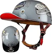 Retro Motorcycle Helmet -ECE Certified Adult Open Face Motorcycle Helmet Retro Motorcycle Half Helmet Baseball Cap Style Skull Hat Shape Open Face Helmet