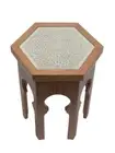 GUELIZ Hex Wooden Side Table with Glass - by Moroccan Bazaar