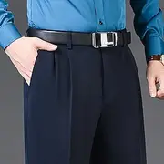 Men's Dress Pants Trousers Slacks Pleated Pants Pocket Pleats Straight Leg Plain Breathable Soft Wedding Office Business Chic Modern Classic Azure BlackGrey H