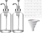 Syrup Dispenser for Coffee Bar, Pump Bottles With 36 Labels, 16.9 oz 500 ml, Set of 2 (Silver)