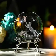ZEERSHEE 60mm Crystal Ball with Stand - Laser Engraved Cat Sphere 3D Glass Ornament & Paperweight - Gifts for Cat Lovers