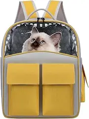 BOSERMEN Cat Backpack, Pet Backpack with Breathable Mesh, Dog Backpack with Multi-Pockets, Great for Travel Hiking Camping, Portable Cat Backpack(Yellow)