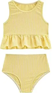 [LIZENS] Girls Two Piece Swimwear Striped Swimsuit for Kids Girls Swimsuit Tankini Set
