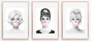 Set of 3 x A4 Home/Teen/Girls Room Wall Prints Girls Watercolor Bubble Gum