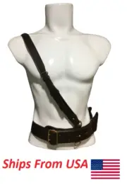 Army Sam Browne Belt With Shoulder Strap Brown Leather Brass-120 cm
