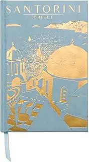 DesignWorks Ink Suede Cloth Hardcover Journal Notebook with Lined Pages for Work, Writing, Journaling - Anderson Design World Travel Santorini Greece Blue and Gold Journal (JB86-2025AD)