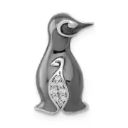 14k White Gold w/ Black Rhodium Diamond Penguins Chain Slide Pendant