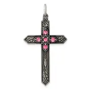 Sterling Silver Antiqued October Glass Birthstone Cross Pendant