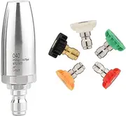 Turbo Nozzle,Pressure Washer Turbo Nozzle, Stainless Steel Power Washer Nozzle with 1/4'' Quick Connect, 5 Spray Nozzle Tips, 3625 PSI