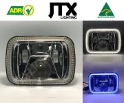 1 Pair, Chrome LED JTX Headlights, 5x7, White and Blue Halo, suits MK Triton (for: Mitsubishi)