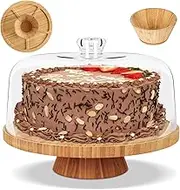 PENGQIMM Cake Stand With Dome Lid,Cake Display Stand with Lid, Wooden Cake Plate Food serving Platter, Cheese Board, Acrylic Cover Shatterproof Cake Display Stand with Dome for Birthday Wedding Party