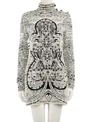 Embellished Patterned Wool Mini Dress