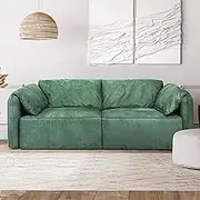 Levede Sofa Modular Floor Couch 3-Seater Settee Leathaire Italian Modern Casablanca Medium Plush Bedroom Living Room Lounge Sleeper Square Armrest（200cmX90cmX75cm, Green）