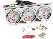 Triple Gauge Kit Oil/Volt/Water Gauge, 52mm 2 Inch 3 in 1 Triple Gauge Kit Water Temp Oil Pressure Volt Gauge Meter with Sensor