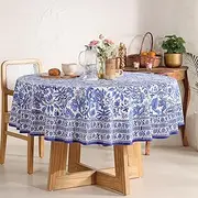 Hand Block Printed Table Cover - Exquisite Design, Premium Cotton Fabric, Perfect for Dining and Decor, Dining Table Linen(Midnight Blue,8 Seater 90 Inches Round)