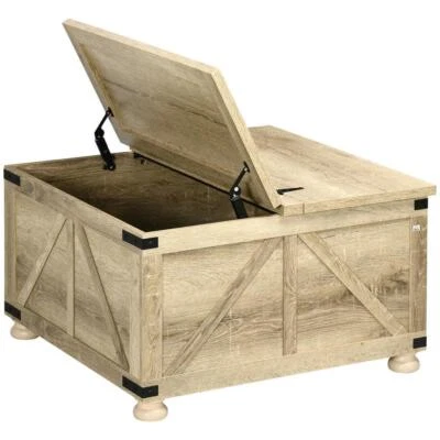 HOMCOM Coffee Table 18.5" H X 31.5" L, Flip-top Lids Rectangle Particle Board