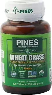 Pines International Organic Wheat Grass - 500 mg - 100 Tablets, (03/2029)