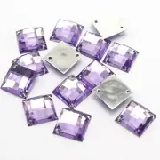 100 Purple Acrylic Square Sewing Flatback Rhinestone Button 14mm Sew on bead