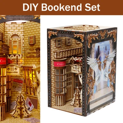 DIY Book Nook Kit 3D Wooden Puzzle Bookshelf Insert Decor with LED Light weBgV