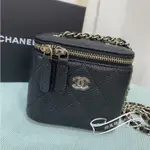 二手精品 CHANEL 香奈兒 黑色 荔枝牛皮 MINI 小方包 盒子包 斜背包 金鍊 AP1340 實拍+實拍