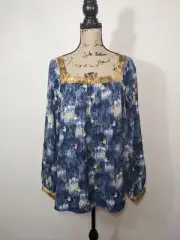 NWT $83 Weekend Susan Betro Long Sleeve Tunic Top Blouse Blue Plus Size 1X