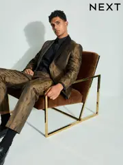 Black Slim Fit Gold Jacquard Tuxedo Suit Jacket (B29280) | $79