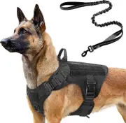 Tactical Dog Harness And 4ft Bungee Leash, Military Dog Harness Set For Large Medium Dogs, Hunting, Training M