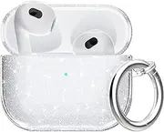 Aircawin for Airpods 3 Case Clear Glitter,Sparkle Bling Clear Case for Airpods 3rd Generation Case Cover 2021,Full Protective Shockproof Soft TPU Case for Airpod 3 Charging Case with Carabiner-Glitter