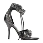 [Balenciaga] Balenciaga-Steel Grey Silver Sheep Leather Cagole H110 Sandals-Donna 37 IT