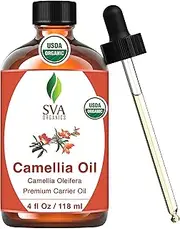 SVA Camellia Seed Oil Organic - 4 Fl Oz – 100% Natural Cold Pressed Organic Camellia Oil - for Face, Skin Care, Hair Care, Scalp Massage & Body Massage – Carrier Oil with Dropper
