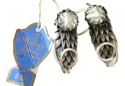 Whiting & Davis Leaf Flower Pewter Faux Baroque Pearl Clip On Earrings With Tags
