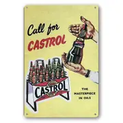 2x Tin Sign Castrol Call For Masterpiece In Oil Car Decorative Rustic Look