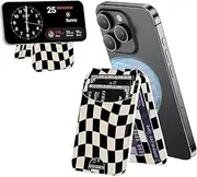 uCOLOR Compatible with Magsafe Wallet for Magnetic Card Holder for Women Men- Cute Phone Wallet for iPhone 16/15/14/13/12 Series,RFID Blocking StandLeather Fit 4 Cards (Black Checkered)