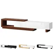 ALFORDSON TV Stand Cabinet Extendable, Flexible Entertainment Unit with High Gloss Front, Multimedia Centre with 3 Drawers, 190-280 x 39 x 41.5 cm, Walnut White