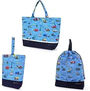 COLORFUL CANDY STYLE NS781700 Gusseted Bag with Reflector, Drawstring 3-Piece Set, Water Repellent, Lightweight Type, Preparation for Kindergarten Entrance, Cute Boy, Car Encyclopedia