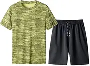 [Generic] Mens Short Sets 2 Piece Outfits Summer Casual Tracksuits Fashion Beach Quick Dry Short Sleeve T Shirt and Shorts