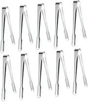 FUNOMOCYA 10Pcs Ice Cube Tongs Professional Portable Ice Clips for Bar Parties for Sugar Cubes Slices and More Sturdy Stainless Steel Design