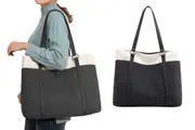 Women Laptop Tote Bag Canvas Handbag Purse Shoulder Bag 15.6 Inch Handbag Purse-Black
