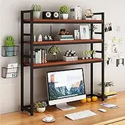 Wrought Iron 3 Tier Multifunctional Computer File Organizer Industrial Style Storage Rack for Home Decoration (Black+Teak Size)