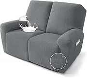 MAXIJIN Waterproof Loveseat Recliner Cover 4 Pieces Reclining Love Seat Slipcvers, Recliner Sofa Cover 2 Seater with Elastic Straps & Pockets for Pet, Kids (Loveseat Recliner, Light Gray)