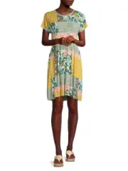 NWT Johnny Was Patchwork T-Shirt Mini Dress - size SMALL NWT